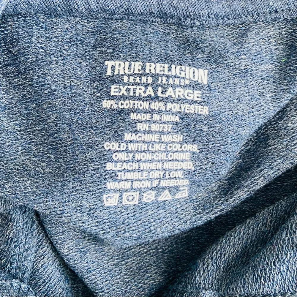 True Religion Hoodie Men’s XL Blue/Gold Logo Long Sleeve Graphic Print‎